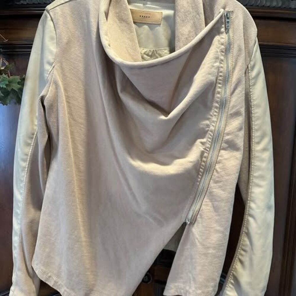 Blank NYC Cream Vegan Leather Mixed Media Asymmetrical Zip Jacket Size Small
